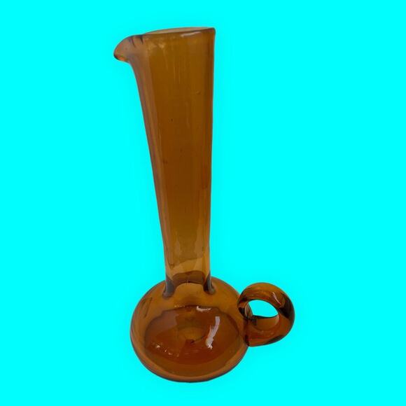 VTG MCM Amber Art Glass Pitcher Ewer Jug Vase Stretch Long Neck 10.5” x 5.5” - Picture 2 of 8